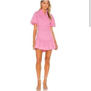 REVOLVE x S/W/F SWF Bubble Gum Pink Linen Blend Shirt Dress. BarbieCore Barbie